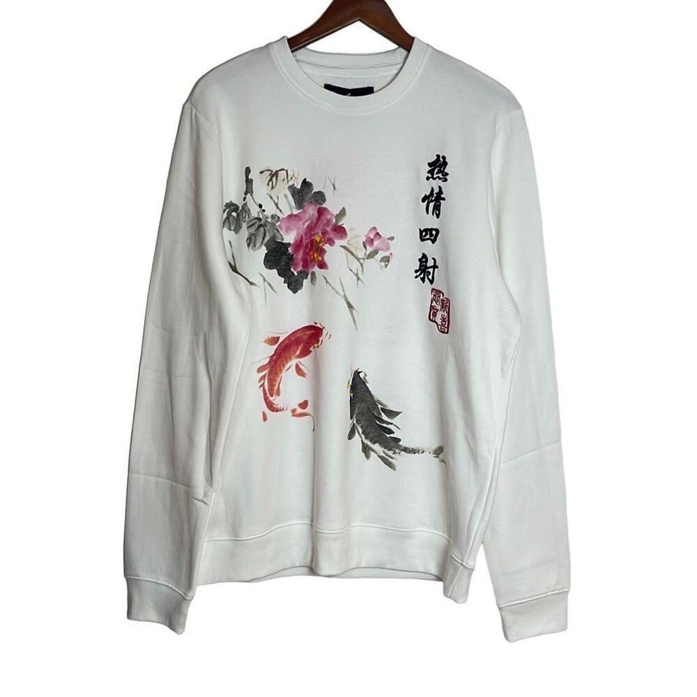 Blind Rooster Koi Fish Graphic Pullover Sweater Large NWT